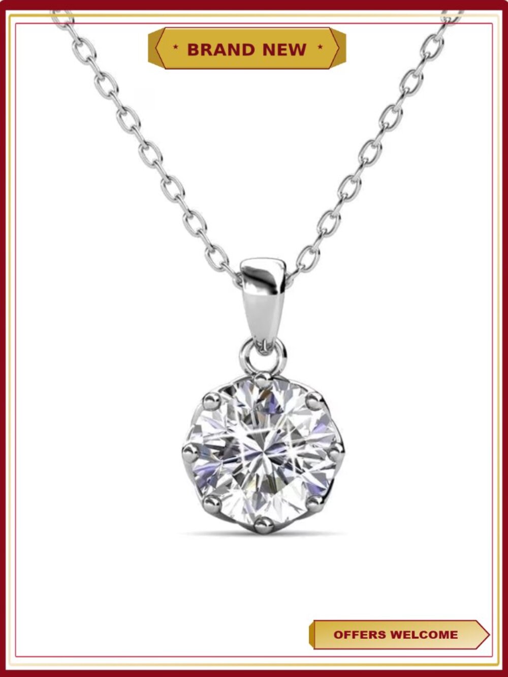 18k White Gold Plated Pendant Necklace with Swarovski Crystal Women's Gift